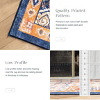 Phantoscope Washable Area Rug 4'x6' Non-Slip, Vintage Boho Rugs for Living Room, Bedroom, Dining Room, Distressed Persian Market Pattern, Low-Pile Foldable Floor Carpet, Navy/Orange