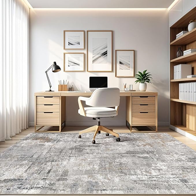 7x9 Area Rug Living Room: Washable Large Abstract Modern Soft Rugs Stain Resistant Indoor Floor Non Slip Accent Carpet for Bedroom Nursery Playroom Office Dining Room Dorm Home House- Gray Rust