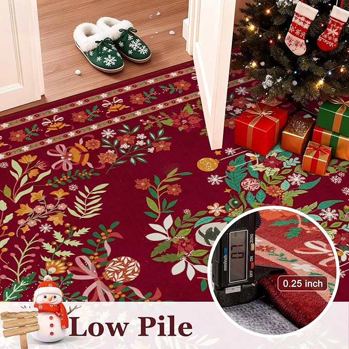 8x10 Area Rugs Living Room Rug: Christmas Washable Rug Floral Soft Carpet Indoor Floor Non-Slip Boho Stain Resistant Large Carpets for Bedroom Kids Nursery Dining Room Farmhouse Home Office Red