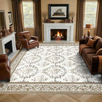 SOULFUL Medium Pile 8x10 Rugs for Living Room - Soft Underfoot Large Area Rug - Brown Boho Floral - Washable Non-Slip - Perfect for Bedroom Kids Room Under Dining Table Office