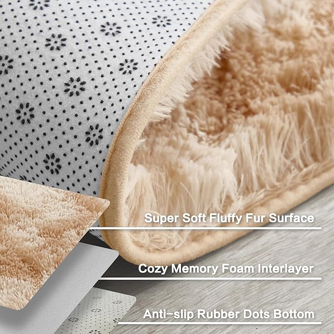 Andency Soft Area Rugs for Living Room Bedroom, 3x5 Non-Slip Fluffy Shag Carpet, Indoor Floor Fuzzy Shaggy Living Room Plush Rug for Kids Dorm Nursery Home Decor Aesthetic, Tie-Dyed Beige
