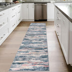 2x8 Modern Abstract Runner Rug for Hallways, Teal Blue Peach Gray Multi Super Soft Hallway Decor Kitchen Rugs with Non-Slip, Non-Shedding Washable Rug for Entryway Bedroom Laundry Indoor