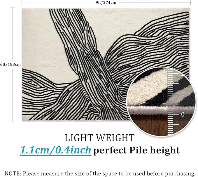 YIHOUSE 6×9 Ft Washable Rug, Black and White Abstract Rug for Bedroom, Living Room, Dining Room, Office, Playroom, Nursery, Nonslip Thin Modern Large Rugs Soft Abstract Contemporary Striped Rugs