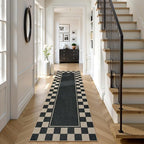 Moynesa Easy Jute Runner Rugs Washable 2.5x8 Entryway Runners Rug for Kitchen Black Checkered Carpet for Indoor Outdoor Non Slip Mat for Hallways Bathroom Bedroom Laundry Living Room Corridor