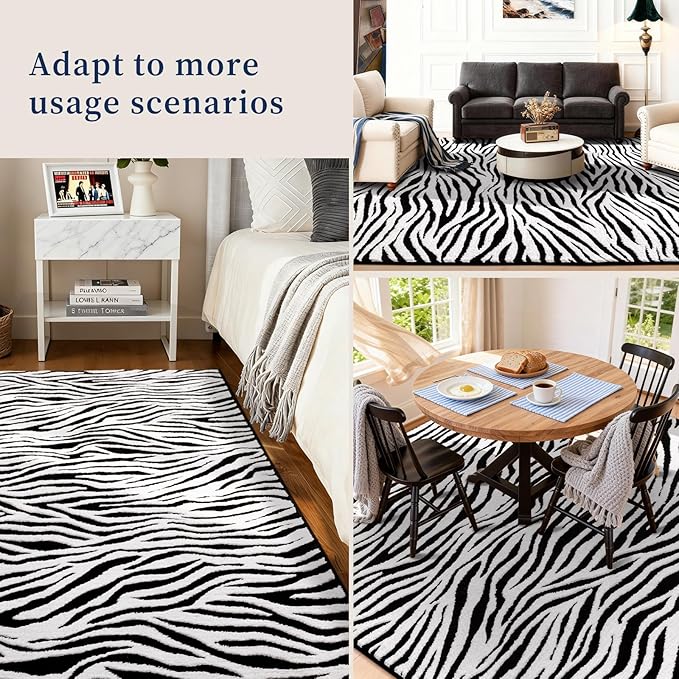 YIHOUSE 8×10 Ft Area Rugs, Black and White Modern Abstract Rug, Washable Plush Soft Zebra Print Carpet, Non-Slip Non-Shedding Rug for Grand Room, Bedroom, Dining Room, Nursery, Home Decor