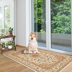 COMSLE Boho Area Rug, 3' x 5' Machine Washable Rugs for Entryway Faux Wool Large Rugs Distressed Throw Rug Non-Slip Floor Carpet for Indoor Bedroom Kitchen Living Room Cream/Beige-2