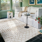 5x7 Machine Washable Area Rug for Living Room, Brown White Vintage Moroccan Rug Large Non-Slip Low Pile Soft Faux Wool Carpet, Kids and Pets Friendly for Bedroom Dining Room Farmhouse Home Decor Rug
