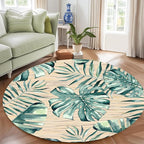 Tropical Leaf Round Area Rug 6ft - Green Beige Watercolor Design Indoor Carpet, Soft Non-Slip Floor Mat for Living Room Bedroom Office, Easy Clean Modern Decor