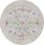 Wonnitar Floral Washable Round Rugs 6ft, Purple Circle Rugs for Bedroom Girls Dorm, Ultra-Thin Non Slip Boho Carpet for Nursery Girls Room Decor Living Room Playroom, Light Purple/Pink