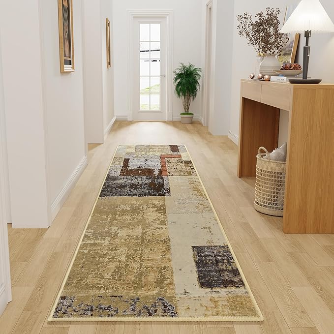 LOCHAS Washable Runner Rugs for Hallway, 2x6 Non Sip Soft Rug for Bedroom Entryway Kitchen Laundry Room, Long Abstract Carpet for Indoor Floor Bedside, Geometric Vintage Home Decor, Pet & kid Friendly