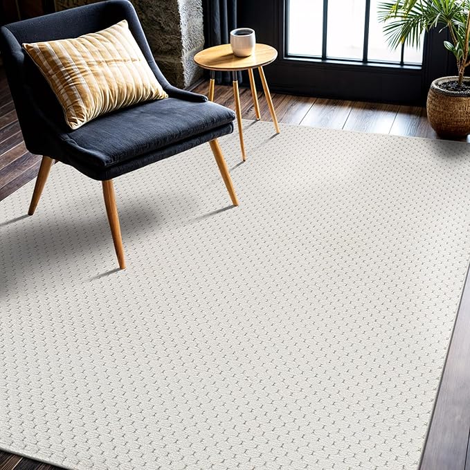 CAMILSON Modern Rug 8x10 Luxury Pebble Pattern Micro Loop Area Rugs Soft High-Low Pile Stain Resistant Easy to Clean Non-Shedding Durable Living Room OfficeIndoor Carpet (White)