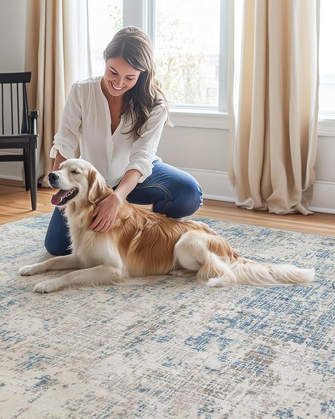 ILANGO 8x10 Area Rug for Living Room Bedroom Washable Modern Rugs 8' x 10' with Non Slip Backing High Traffic Indoor Carpet for Dining Room Dorm Non-Shedding & Fade Resistant Modern