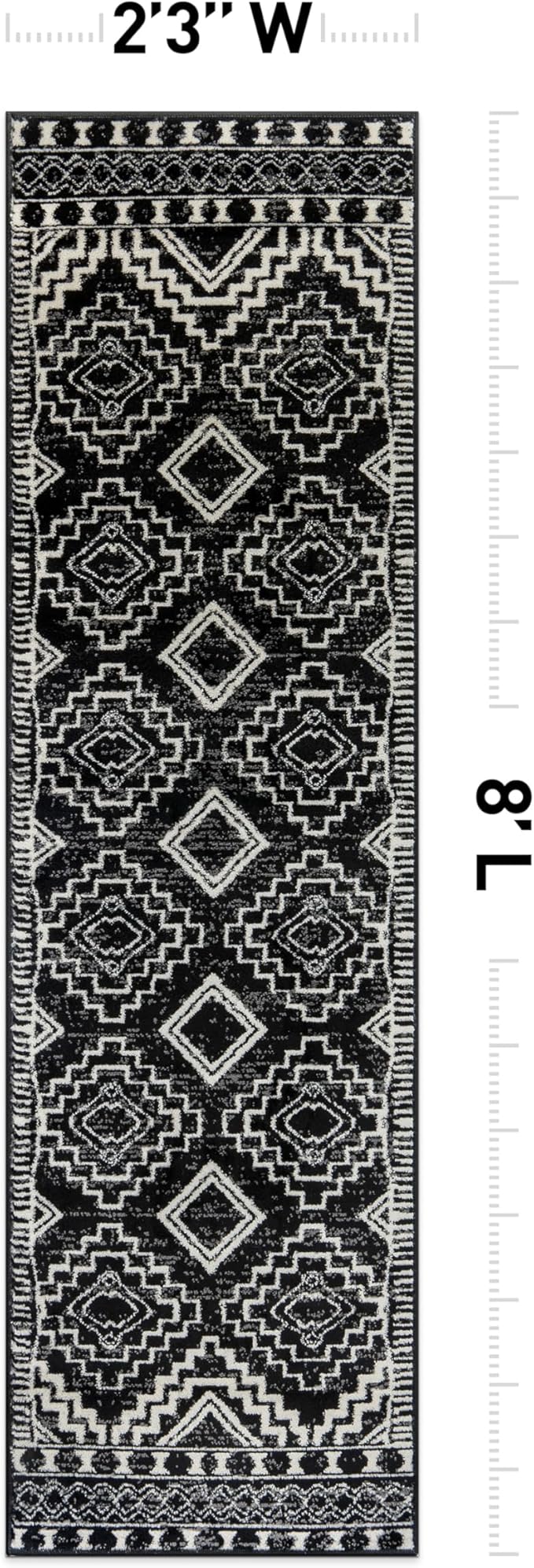 Rugshop Southwestern Black and White Tribal Area Rug – Geometric Diamond Pattern Carpet for Living Room, Bedroom, or Entryway – Boho Rustic Soft Floor Decor 2' 3" x 8' Runner Black