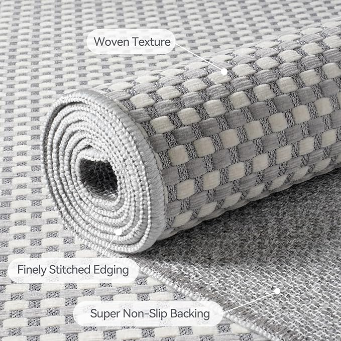 Boho Washable Area Rugs 5x7 ft, Non Slip Area Rug for Living Room, Braided Office Rugs Bedroom Rug Woven Washable Indoor Floor Carpets for Office Dining Bedroom Living Room, Easy to Clean, Gray