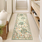 Morebes Boho Floral Washable Runner Rug 2x6, Flower Bathroom Sage Green Runner Rugs for Hallway Non Slip, Soft Botanical Birds Indoor Throw Carpet for Entry Bedroom Laundry Room