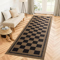 Vasofe 2x6 Runner Rug for Hallway, Washable Checkered Jute Rugs, Outdoor Indoor Patio Porch Balcony Bedroom Kitchen Laundry Geometric Mat, Non Slip Plaid Farmhouse Design Carpet, Black and Brown