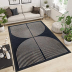 Modern Rainbow Area Rug 4x6 Black Comfort Soft Low Profile Machine Washable Non-Slip Rug, Contemporary Backyard Living Room Mat