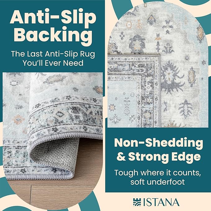 Istana 8x10 Area Rug - Blue 8x10 Rugs for Living Room - Foldable Rugs for Bedroom - Stain Resistant Washable Rug - Eco-Friendly Area Rugs - Easy to Clean Living Room Rug