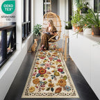 2x6 Machine Washable Runner Rug, Kitchen Hallway Area Rug Beige Vintage Boho Floral Ultra Non-Slip Low Pile Soft Faux Wool Carpet, Kids and Pets Friendly for Bedroom Entryway Nursery Home Decor Rug