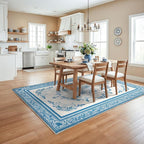 SOULFUL Medium Pile 4x6 Rugs for Living Room - Cozy Soft Underfoot Area Rug - Blue Boho Floral - Washable Non-Slip - Perfect for Bedroom Kids Room Under Dining Table Office