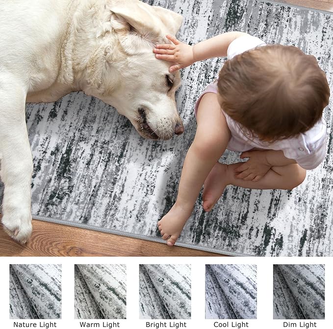 Modern Abstract Runner Rug 2x6, Black Grey White Washable Kitchen Runner Non-Slip Soft Hallway Rug Runner Thin Print Faux Wool Carpet for Entryway Bedroom Laundry Room Indoor Home Decor