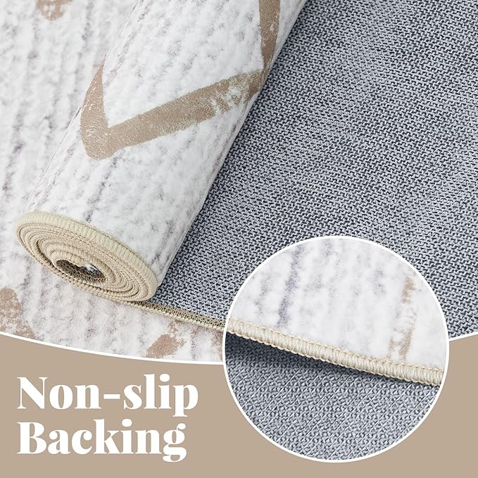 jinchan Hallway Runner Rug 2x8 - Moroccan Kitchen Machine Washable Runner Rug Modern Geometric Soft Faux Wool Ultra-Thin Low-Pile Non-Slip Carpet for Laundry Room Bedroom Farmhouse (2x8ft,Taupe)