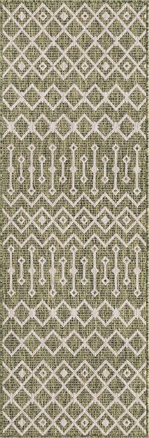 Unique Loom Outdoor Trellis Collection Area Rug - Tribal Trellis (2' x 8' Runner, Green/ Natural)