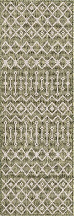 Unique Loom Outdoor Trellis Collection Area Rug - Tribal Trellis (2' x 8' Runner, Green/ Natural)