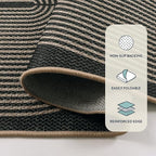 Lahome Modern Rainbow Easy Jute Outdoor Carpet, Washable Rugs 9x12 for Living Room Patio Large Farmhouse Indoor Outdoor Carpet, Contemporary Black Dining Room Rugs for Under Table Office Backyard