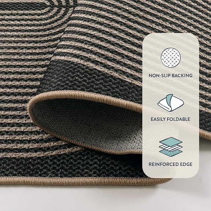 Lahome Modern Rainbow Round Washable Rug, 3ft Circular Indoor Outdoor Entryway Patio Rug, Farmhouse Non Slip Non Shedding Small Round Carpet for Bedroom Porch Living Room Decor