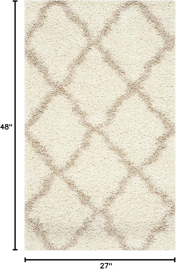 SAFAVIEH Dallas Shag Collection Accent Rug - 2'3" x 4', Ivory & Beige, Trellis Design, Non-Shedding & Easy Care, 1.5-inch Thick Ideal for High Traffic Areas in Entryway, Living Room, Bedroom (SGD257B)