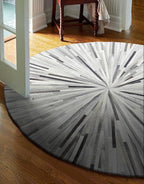 Faux Cowhide Round Area Rug | Non-Slip Leather Floor Carpet for Living Room, Bedroom, and Home Décor | Modern Stylish Accent Rug(Grey_10x10)