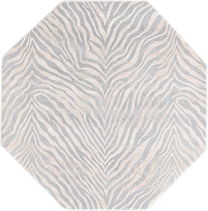 Unique Loom Finsbury Collection Area Rug - Meghan (5' 3" Octagon, Gray and Ivory)