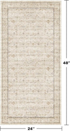 Washable 2x4 Beige Bathroom Rugs, Farmhouse Small Rugs for Entryway, Geometric Floral Design Non Slip Kitchen Floor Mats, Modern Home Décor, Low Pile & Soft Stain Resistant Carpet