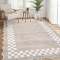 GarveeHome 4x6 Area Rug Small Washable Living Room Rug Scalloped Rug with Rubber Backing Stain Resistant Low Pile Dining Room Throw Carpet Modern Bordered Mat for Bedroom Kitchen, Fog