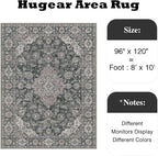 HUGEAR Retro Black Area Rug 8x10 Machine Washable Living Room Rugs Distressed Vintage Floral Low Pile Carpet Bedroom Office Dining Room Laundry Room Non Slip Soft Lightweight