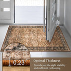 Morebes Area Rug 4x6 Vintage Washable Boho Rugs for Bedroom, Soft Living Room Carpet Non-Slip Non-Shedding Faux Wool Rug for Farmhouse Dining Room Indoor Kids Playroom, Dark Brown