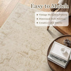 Neutral Beige Area Rugs 5x8, Non Slip Washable Rug for Living Room Bedroom, Medallion Distressed Printed Low Pile Thin Carpet Rugs for Dining Room/Kitchen/Home Office