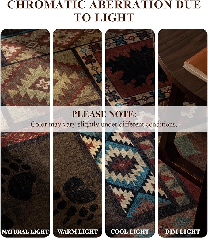YIHOUSE Rustic Cabin Rugs for Living Room 9x12, Wildlife Bear & Deer Area Rug, Washable Southwestern Lodge Large Area Rug
