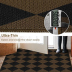 Easy Jute Checkered Runner Rug, 2.6x8 Coffee Modern Washable Rugs Runner for Hallway Non-Slip Kitchen Runner Rug, Geometric Diamond Indoor Outdoor Carpet for Porch Laundry Entryway