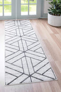 Rugs.com Lattice Trellis Collection Rug – 10 Ft Runner White Low-Pile Rug Perfect for Hallways, Entryways