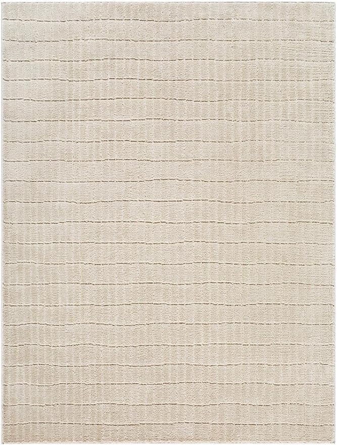 Livabliss x Our PNW Home Cascade Minimalist Striped Area Rug, 5'3" x 7', Light Brown