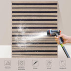 Tangsoo Stripe Easy Jute Rug,Ultra Thin 3x5 Washable Area Rug for Bedroom,Non-Slip Black Indoor Outdoor Rug Modern Farmhouse Low Pile Carpet for Patio Backyard Entryway