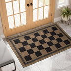 Vasofe Washable Small Entry Rug, 2x3 Checkered Jute Rugs Outdoor Indoor Front Door Mat, Non-Slip Bedroom Entrance Doorway Kitchen Mats, Plaid Farmhouse Porch Carpet, Black and Brown
