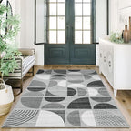 MUJOO 3x5 Rug Washable,Black and Grey Area Rugs for Bedroom Entryway Living Room Bedside,Small Boho Throw Floor Carpet Non Slip Soft Indoor Modern Abstract