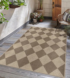 Easy Jute Checkered Area Rug, 3x5 Indoor Outdoor Entryway Rug Washable Brown Modern Diamond Kitchen Rugs, Non-Slip Neutral Farmhouse Throw Carpet for Living Room Patio Kids Room