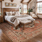 Tangsoo 8x10 Area Rug for Living Room, Washable Vintage Rug Indoor Boho Non Slip Large Area Rugs, Print Distressed Terracotta Carpet, Soft Low Pile Foldable Floor Rug for Bedroom Dining Room