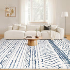 Nakagishi Area Rugs 8x10 Living Room: Washable Boho Large Neutral Soft Farmhouse Rug Stain Resistant Modern Moroccan Non-Slip Indoor Carpet for Bedroom Nursery Kids Playroom Office Dining Room- Navy