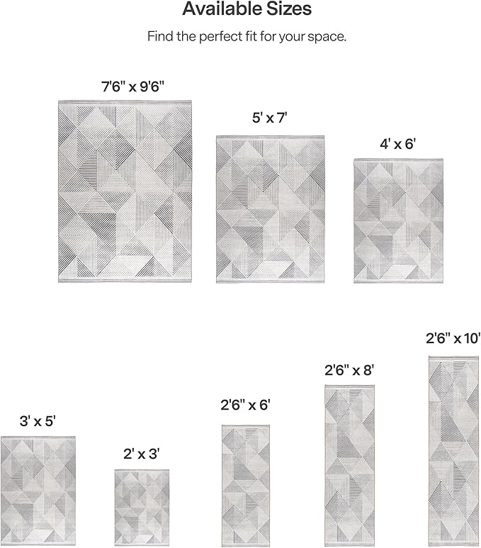 ReaLife Rugs Machine Washable Area Rug - Living Room Bedroom Bathroom Kitchen Entryway Office - Padded Crease Free Stain Resistant Premium - Modern Geometric Contemporary - Miles - Gray 7'6" x 9'6"