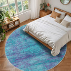 Round 6ft Abstract Rug, Modern Washable Indoor Circle Area Rugs for Living Room, Soft Large Circular Non-Slip Carpet Floor Mat for Bedroom Dining Room Home Office - Teal+Purple